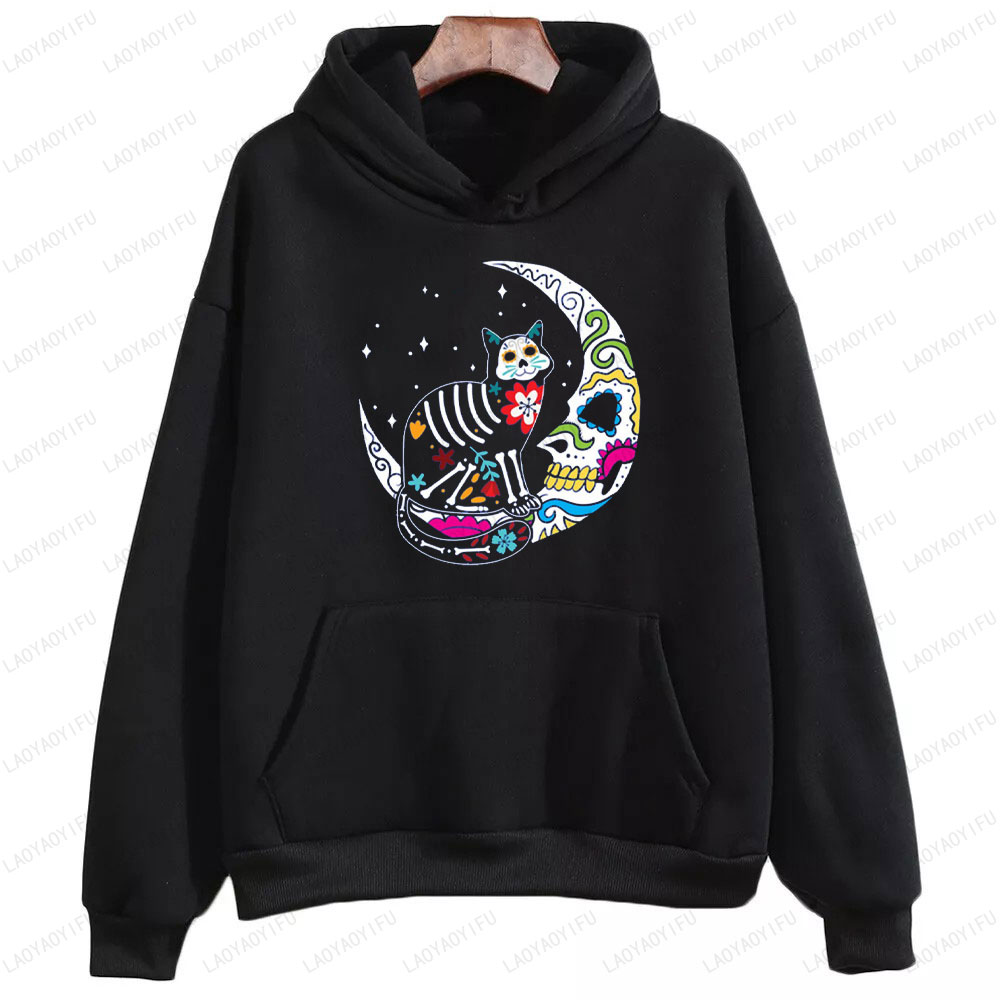 Men'S Fashion For 70 Year Old - Skeleton Cat and Skull Moon Day