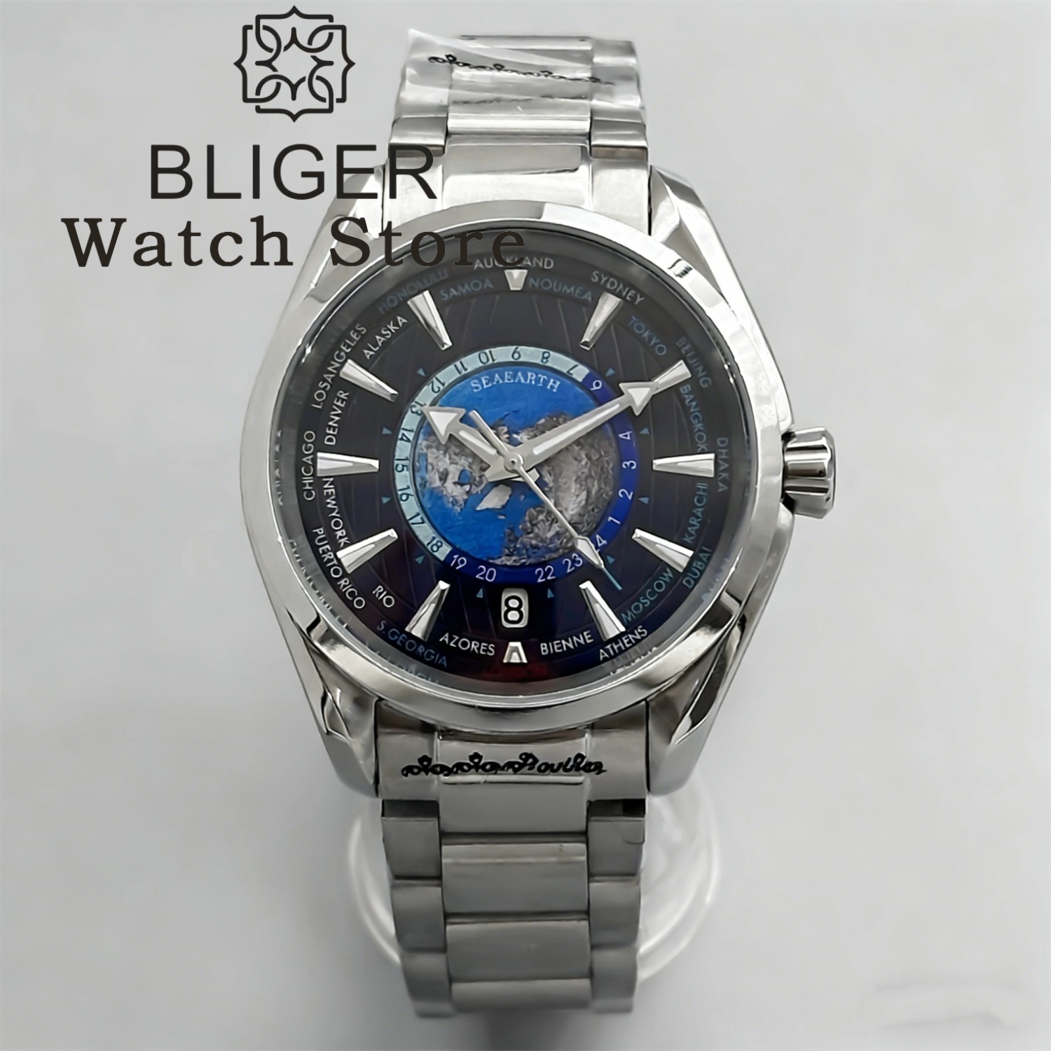Mens Fashion World - BLIGER 40MM World Time Earth Map