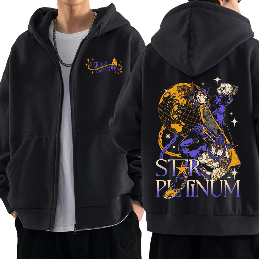 Mens Fashion Zip Up Hoodies - Anime Jojo Bizarre Adventure Zipper Hoodies