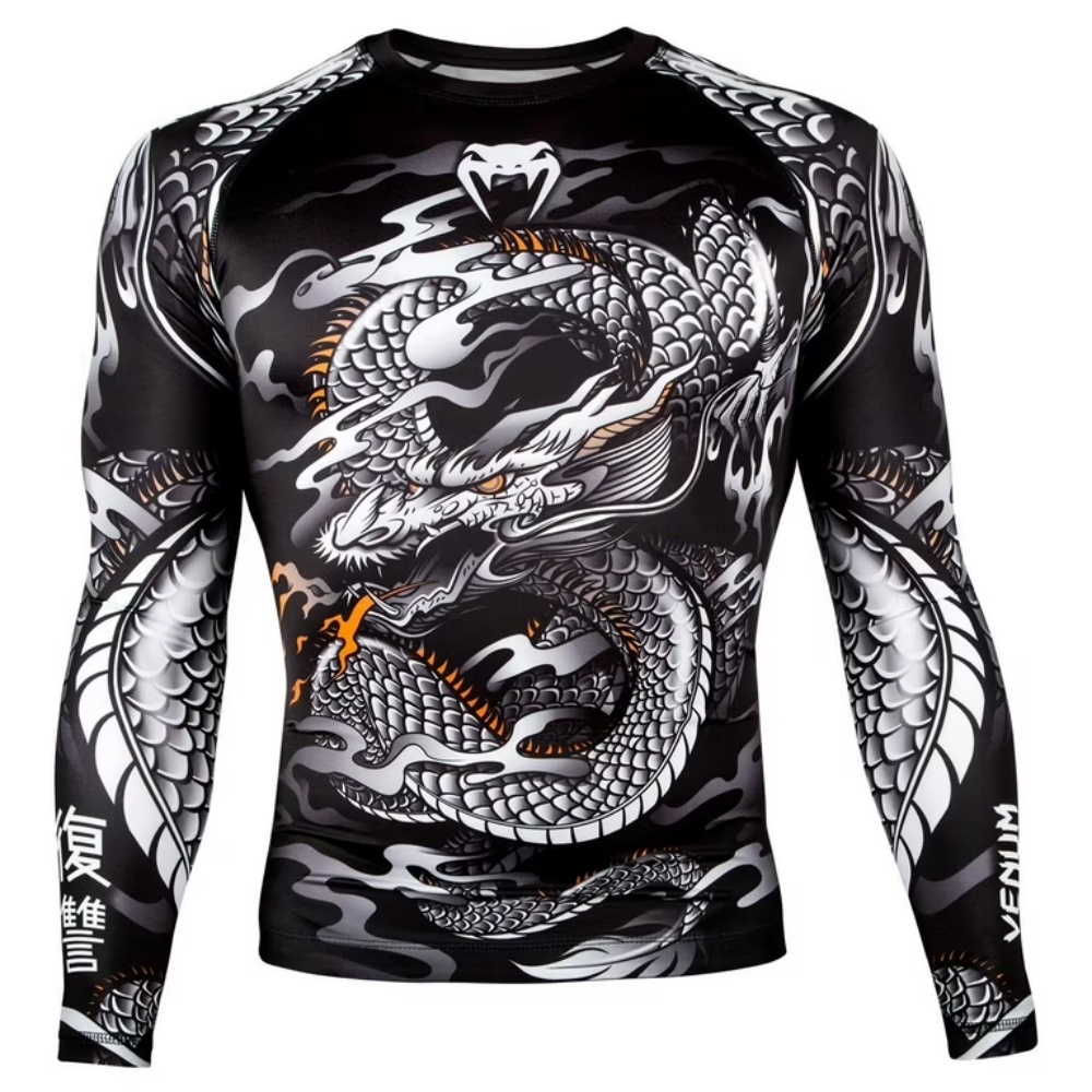 Dragon Pattern Long Sleeve Com - Compression Shirt Workout 评论和价格