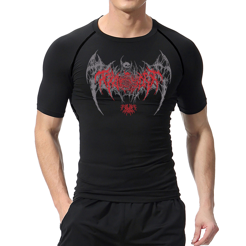 Skull Wings Print Short Sleeve - Compression Shirt Workout 评论和价格