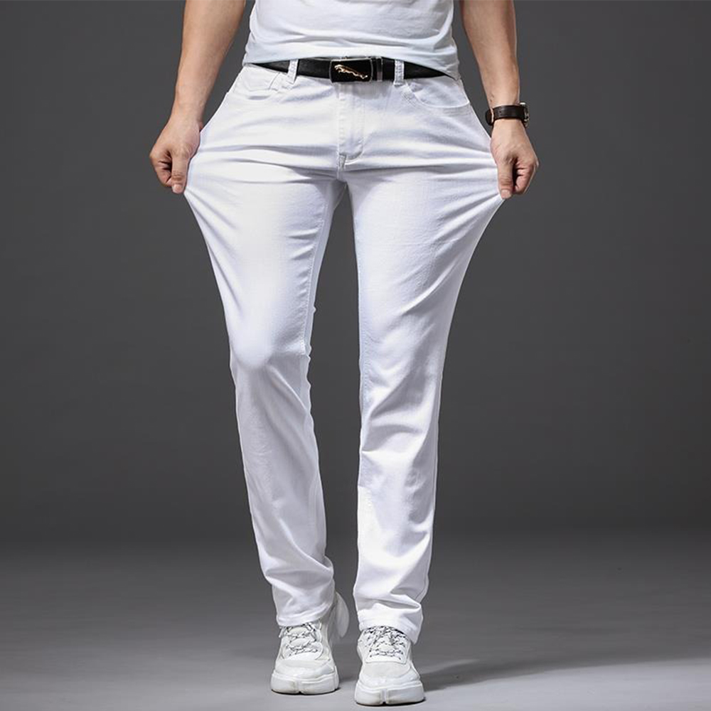 Men White Jeans Elasticity Str - Men'S Fashion For 70 Year Old 评论和价格