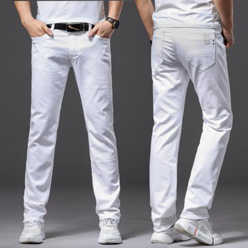 Men White Jeans Elasticity Str - Men'S Fashion For 70 Year Old 评论和价格
