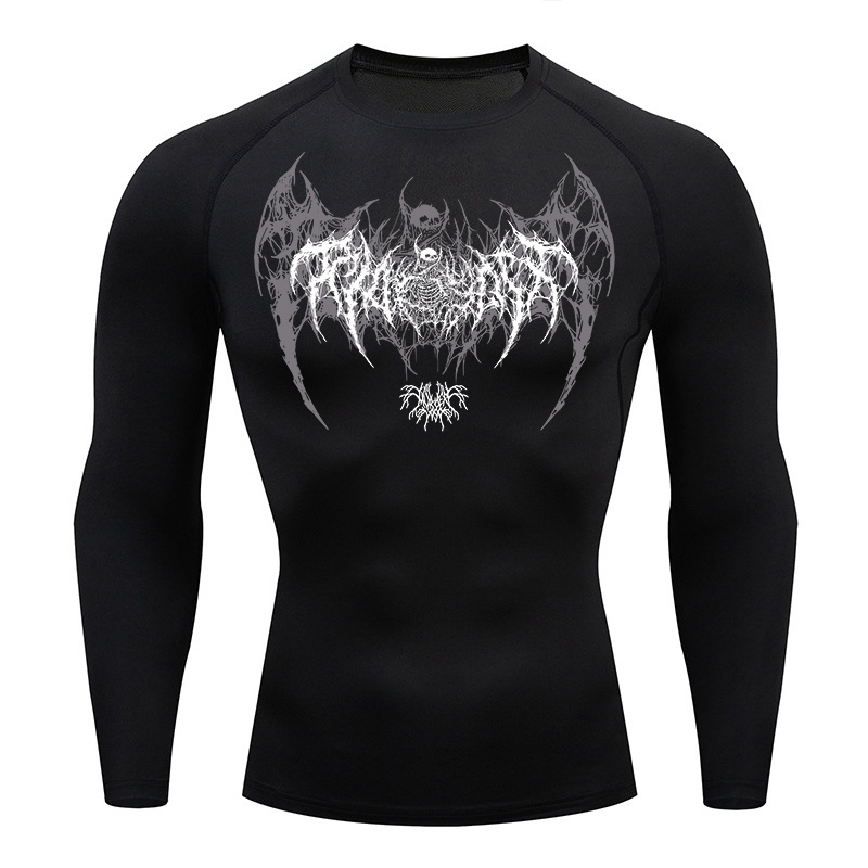 Skull Wings Print Long Sleeve  - Compression Shirt Workout 评论和价格