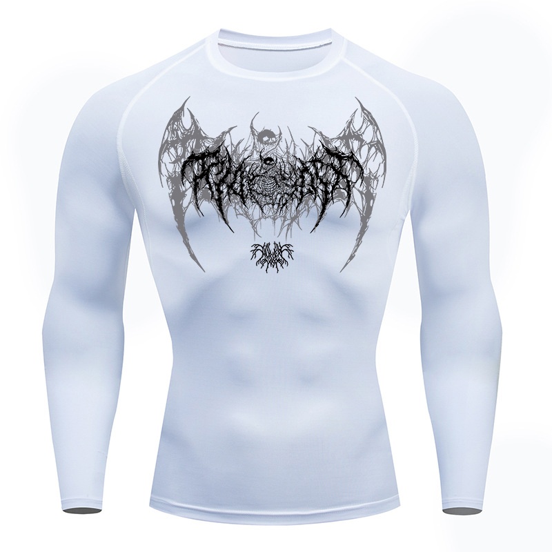 Skull Wings Print Long Sleeve  - Compression Shirt Workout 评论和价格