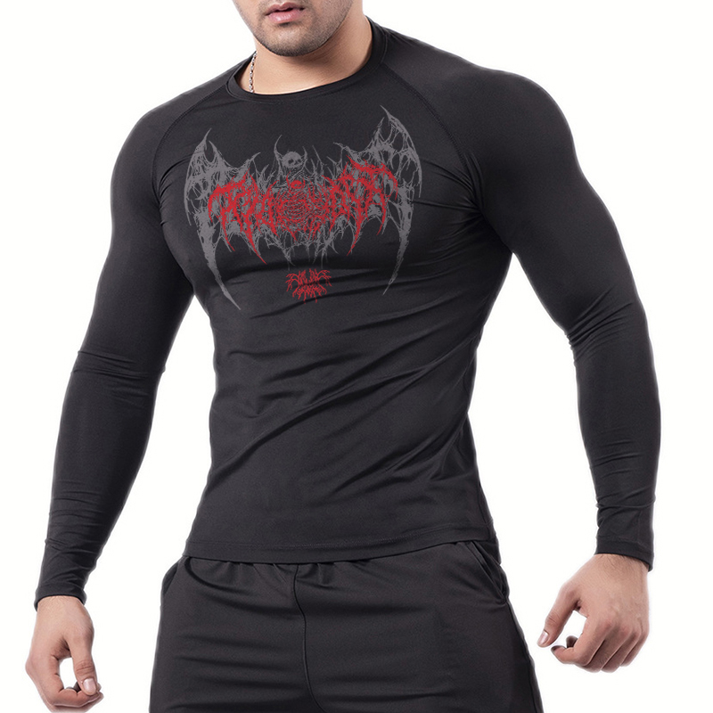 Skull Wings Print Long Sleeve  - Compression Shirt Workout 评论和价格