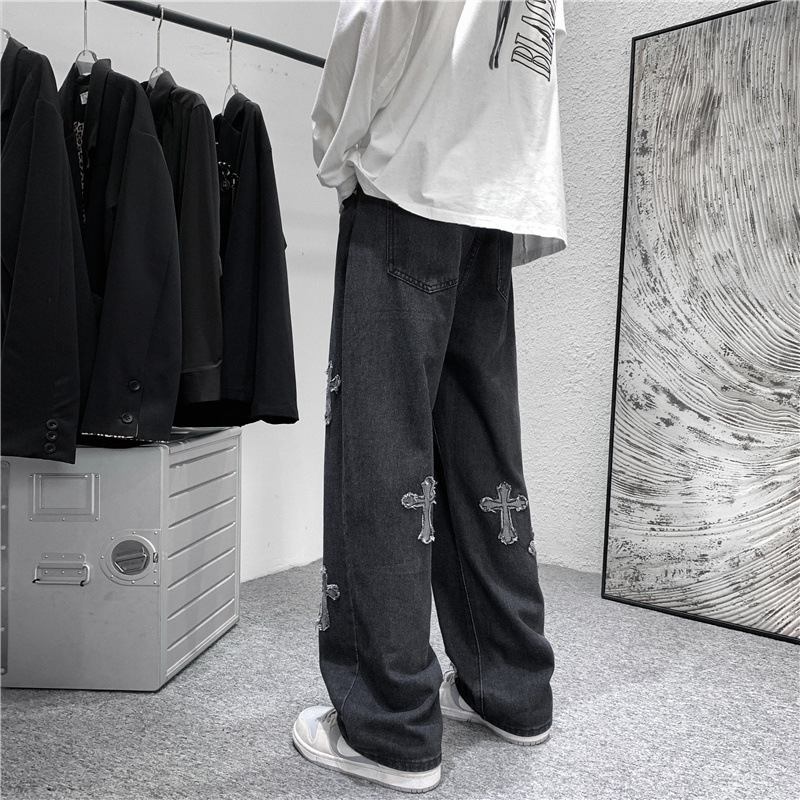Men Cross Print Jeans Autumn W - Men'S Fashion For 70 Year Old 评论和价格