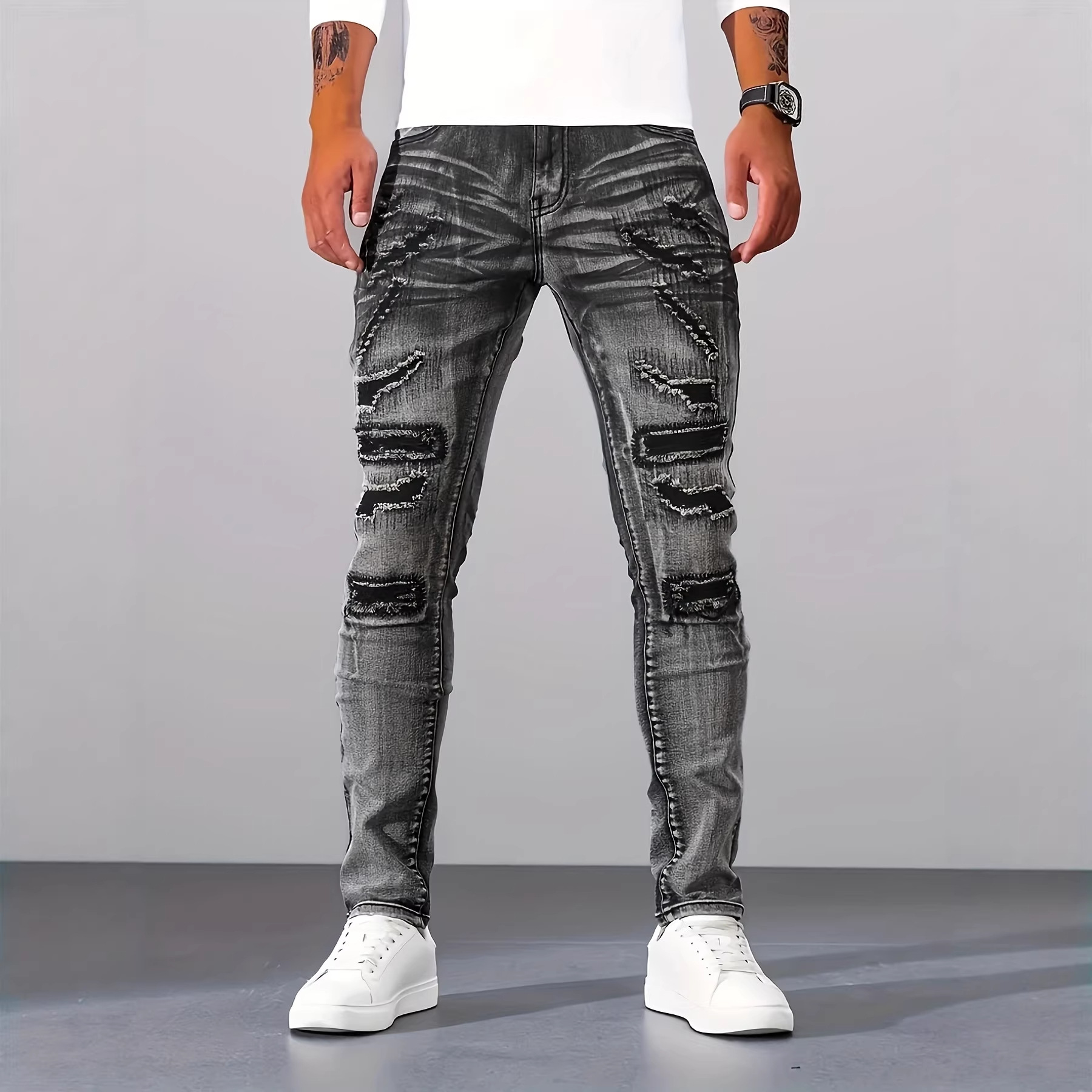 Men Grey Slim Simple Casual Da - Men'S Fashion Nova Jeans 评论和价格