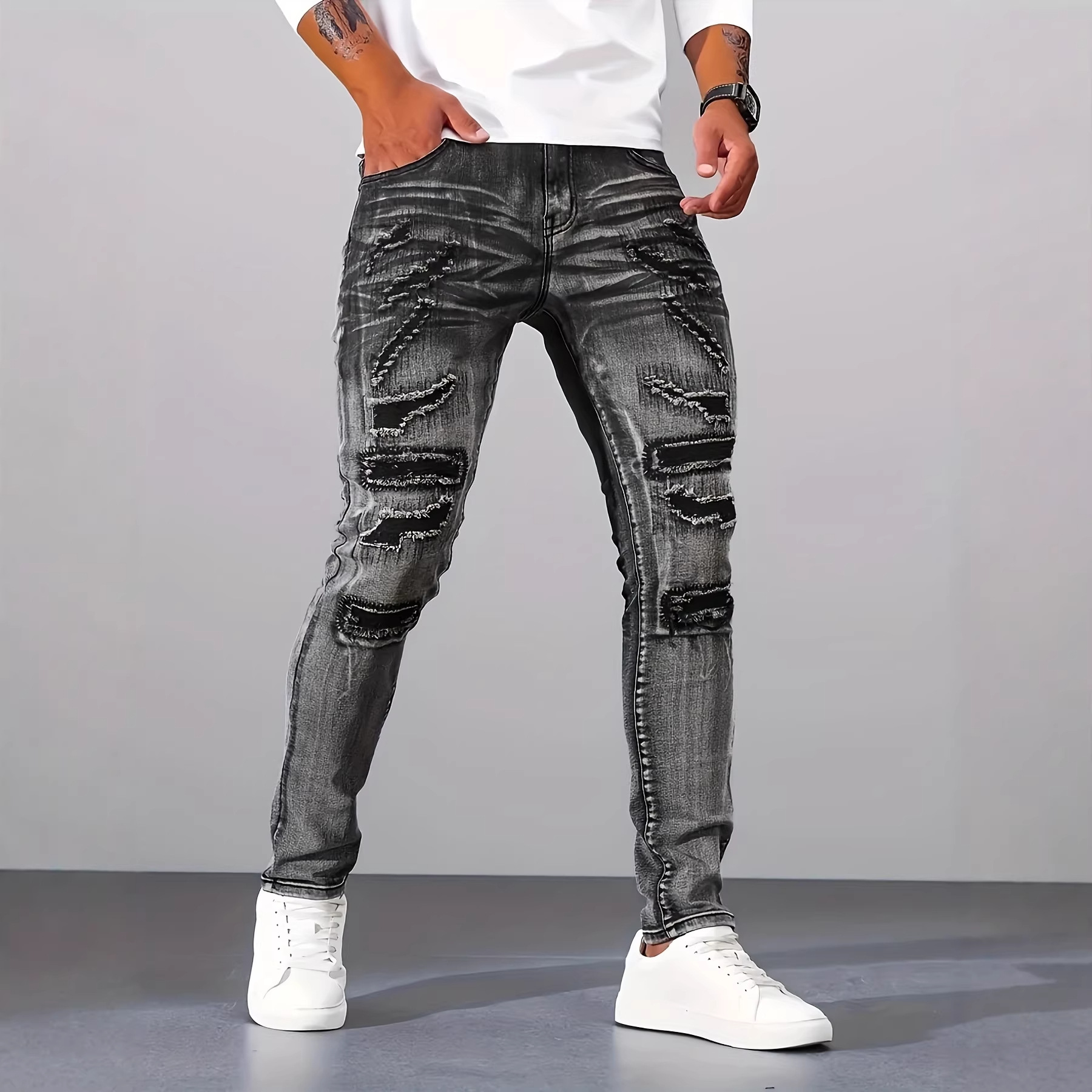 Men Grey Slim Simple Casual Da - Men'S Fashion Nova Jeans 评论和价格