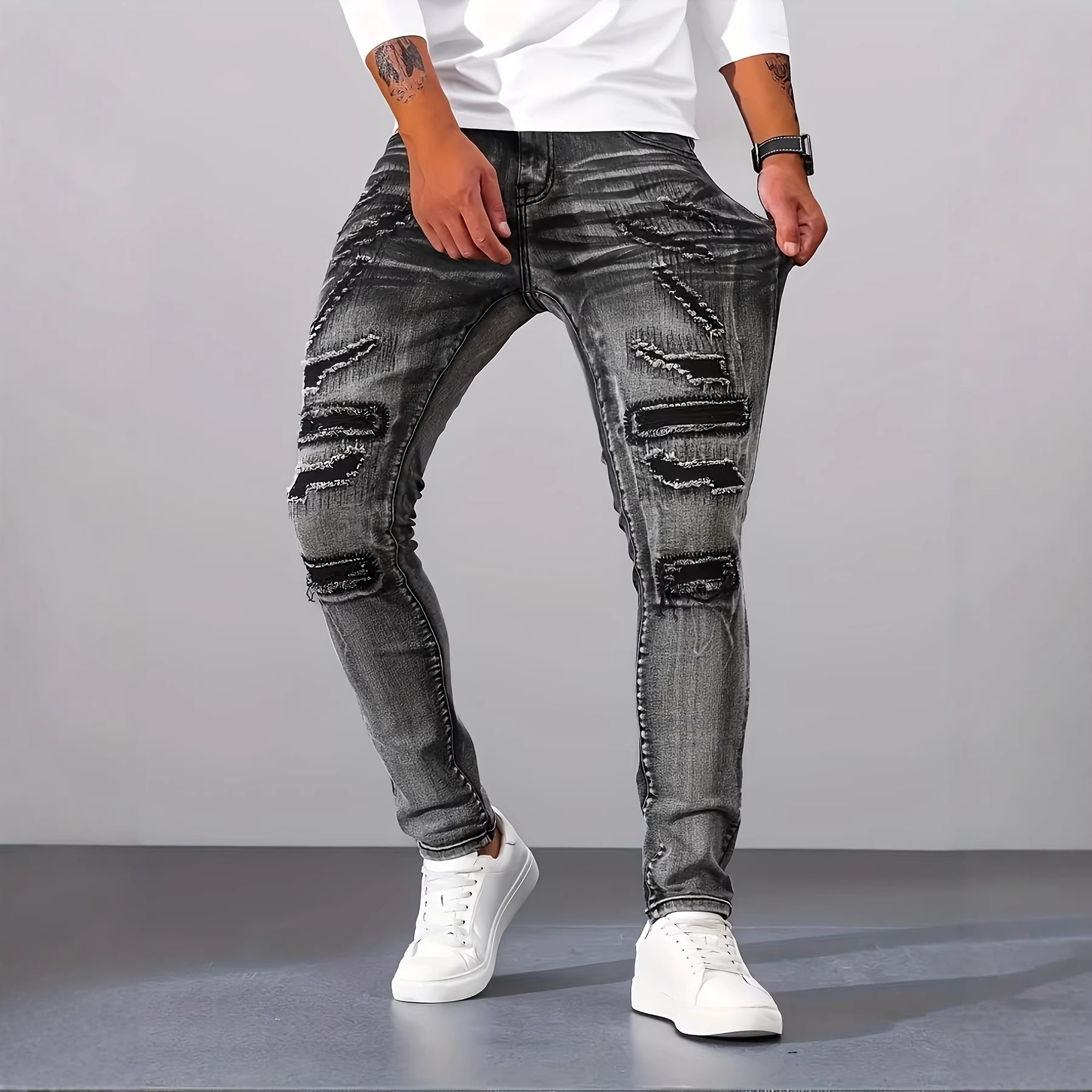 Men Grey Slim Simple Casual Da - Men'S Fashion Nova Jeans 评论和价格